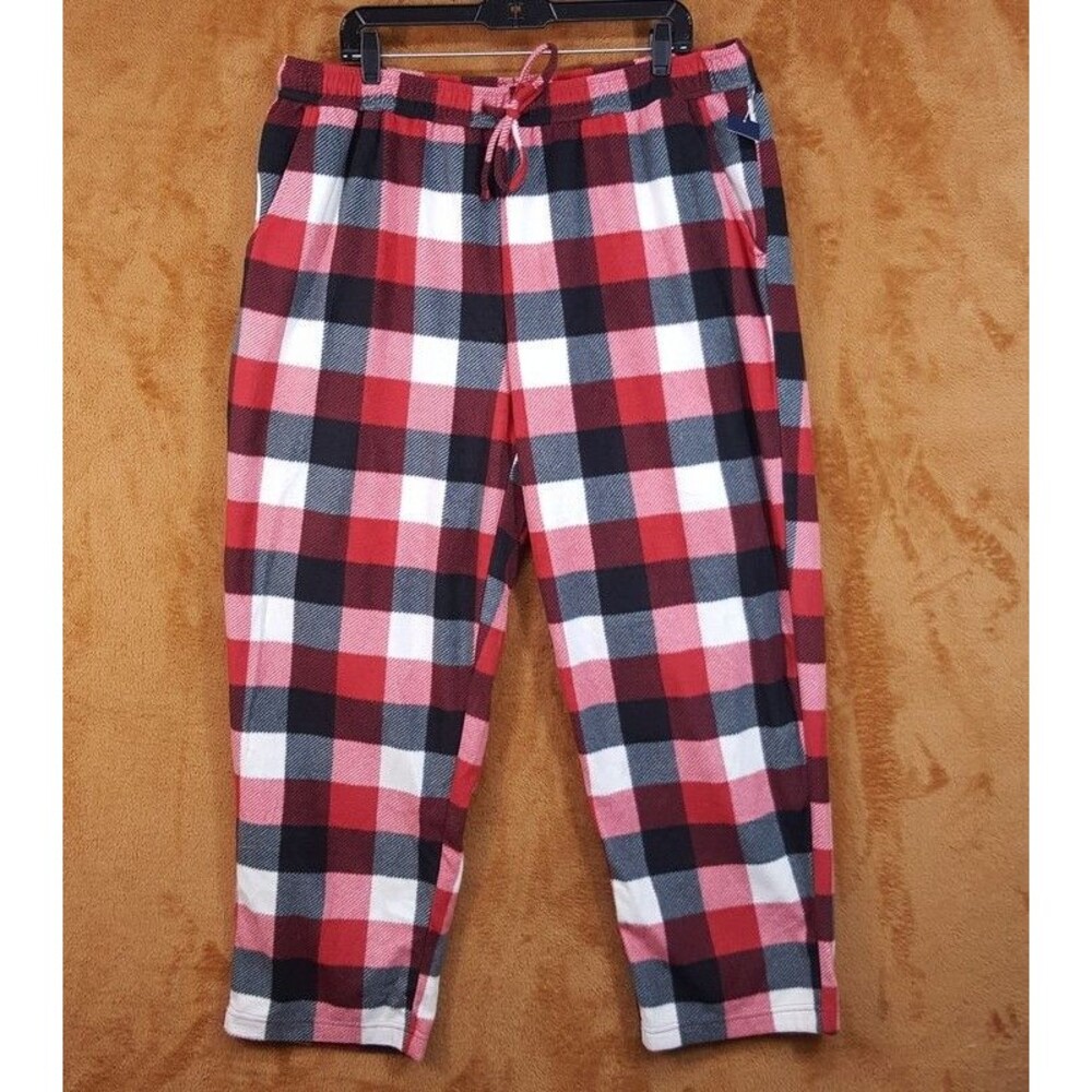 CLUB ROOM Pajama Pants Mens XXL Red Black Check Buffalo Plaid Fleece Cozy PJ